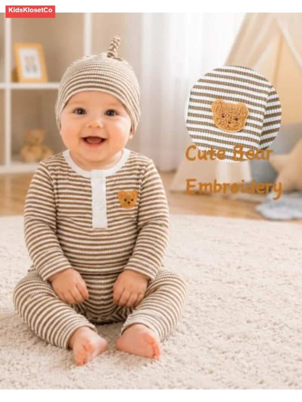 Baby Romper Pants Set Long Sleeve Ribbed Knit Colorblock 3-Piece Outfit - Picture 4 of 6